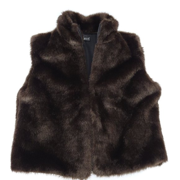 Faux Fur Vest Brown Zipper Front S / M Outerwear Lined Boho Cejon Accessories - Picture 2 of 11